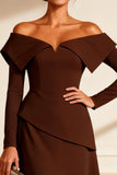 Chocolate Off the Shoulder A Line Mother of the Bride Dress