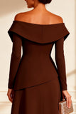 Chocolate Off the Shoulder A Line Mother of the Bride Dress