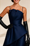 Navy Spaghetti Straps Sheath Satin Mother of the Bride Dress
