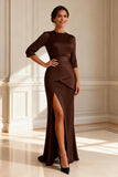 Mermaid Chocolate Round Neck Maxi Mother of the Bride Dress