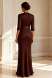 Mermaid Chocolate Round Neck Maxi Mother of the Bride Dress