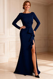 Long Sleeve Mermaid Navy Maxi Mother of the Bride Dress