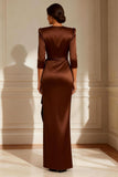 Round Neck Ruffled Chocolate Maxi Mother of the Bride Dress