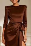 Round Neck Ruffled Chocolate Maxi Mother of the Bride Dress