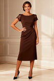 A Line Chocolate Lace Midi Mother of the Bride Dress