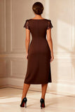 A Line Chocolate Lace Midi Mother of the Bride Dress
