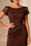 A Line Chocolate Lace Midi Mother of the Bride Dress