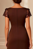 A Line Chocolate Lace Midi Mother of the Bride Dress