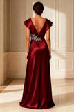 Sparkly Burgundy Satin A Line Beaded Mother of the Bride Dress