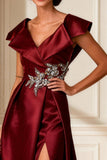 Sparkly Burgundy Satin A Line Beaded Mother of the Bride Dress