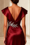 Sparkly Burgundy Satin A Line Beaded Mother of the Bride Dress
