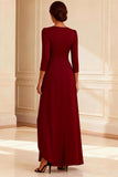 Burgundy A Line Bowed V Neck Mother of the Bride Dress
