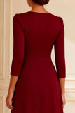 Burgundy A Line Bowed V Neck Mother of the Bride Dress