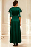 Dark Green A Line Beaded Satin Mother of the Bride Dress