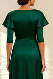 Dark Green A Line Beaded Satin Mother of the Bride Dress