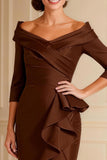 Sheath Satin Ruffled Chocolate Mother of the Bride Dress