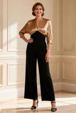 Black and Champagne Satin V Neck Mother of the Bride Jumpsuit