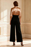 Black and Champagne Satin V Neck Mother of the Bride Jumpsuit