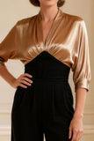 Black and Champagne Satin V Neck Mother of the Bride Jumpsuit
