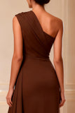 One Shoulder High Low Chocolate Mother of the Bride Dress