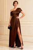 One Shoulder Chocolate Satin Mother of the Bride Dress