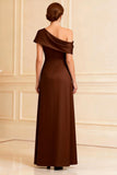 One Shoulder Chocolate Satin Mother of the Bride Dress