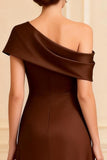 One Shoulder Chocolate Satin Mother of the Bride Dress