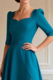 Peacock Blue Half Sleeve A Line Mother of the Bride Dress