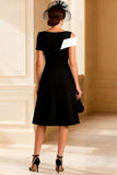 Simple Black and White A Line Midi Mother of the Bride Dress