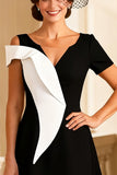 Simple Black and White A Line Midi Mother of the Bride Dress