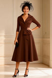 Simple Chocolate A Line Midi Mother of the Bride Dress