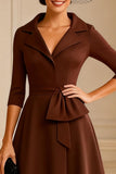 Simple Chocolate A Line Midi Mother of the Bride Dress