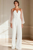 White Long Sleeve Mother of the Bride Jumpsuit with Belt