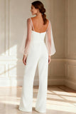 White Long Sleeve Mother of the Bride Jumpsuit with Belt