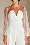 White Long Sleeve Mother of the Bride Jumpsuit with Belt