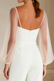White Long Sleeve Mother of the Bride Jumpsuit with Belt