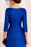 Satin Royal Blue Ruched Bodycon Mother of the Bride Dress