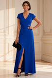 Royal Blue A Line Short Sleeve Mother of the Bride Dress