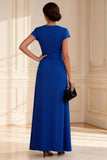 Royal Blue A Line Short Sleeve Mother of the Bride Dress
