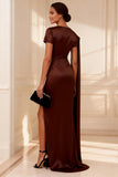 Chocolate Satin Ruched Mother of the Bride Dress