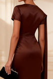 Chocolate Satin Ruched Mother of the Bride Dress