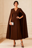 Chocolate A Line Midi Mother of the Bride Dress with Shawl