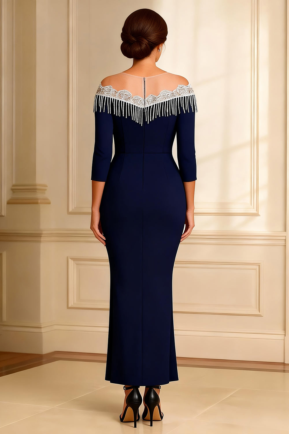 Berylove Women Off The Shoulder Mother of The Bride Dress Sparkly Beaded Navy Maxi Winter Wedding Guest Dress with Slit, Navy / US24W Berylove Women Off The Shoulder Mother of The Bride Dress Sparkly Beaded Navy Maxi Winter Wedding Guest Dress with Slit, Navy / US24W
