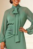 Sage Green A Line Ruched High Neck Mother of the Bride Dress