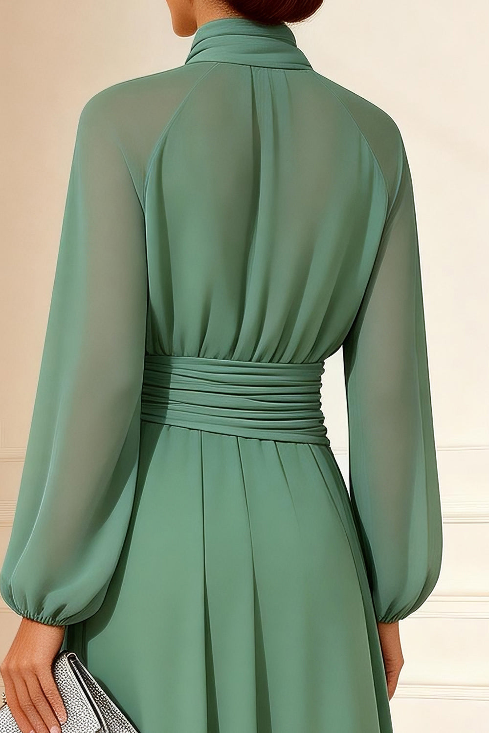 Berylove Women Sage Green A Line Mother of the Bride Dress Ruched High Neck Maxi Winter Wedding Guest Dress, Sage Green / US14 Berylove Women Sage Green A Line Mother of the Bride Dress Ruched High Neck Maxi Winter Wedding Guest Dress, Sage Green / US14
