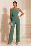 Asymmetrical Neck Sage Green Mother of the Bride Jumpsuit with Belt