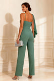 Asymmetrical Neck Sage Green Mother of the Bride Jumpsuit with Belt