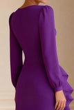 Purple Long Sleeve V Neck Ruffled Mother of the Bride Dress