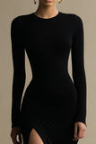 Mermaid Long Sleeve Black Tie Dress With Slit