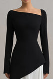 Black and White A-Line Formal Dress with Long Sleeves